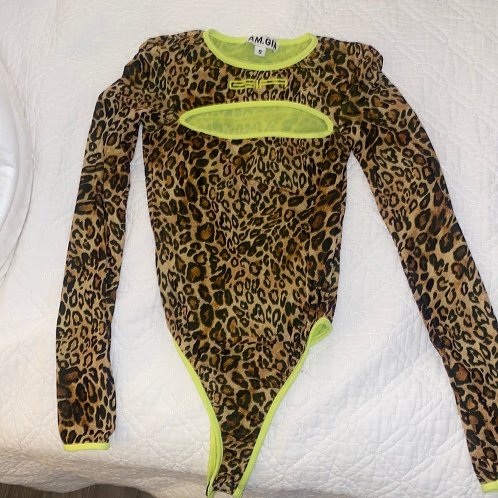 I.AM.GIA Neon Green Long Sleeve Cheetah Print Bodysuit